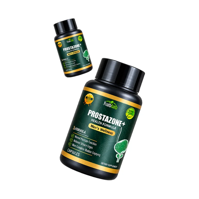 Prostazone Plus — full-size and travel-size bottles